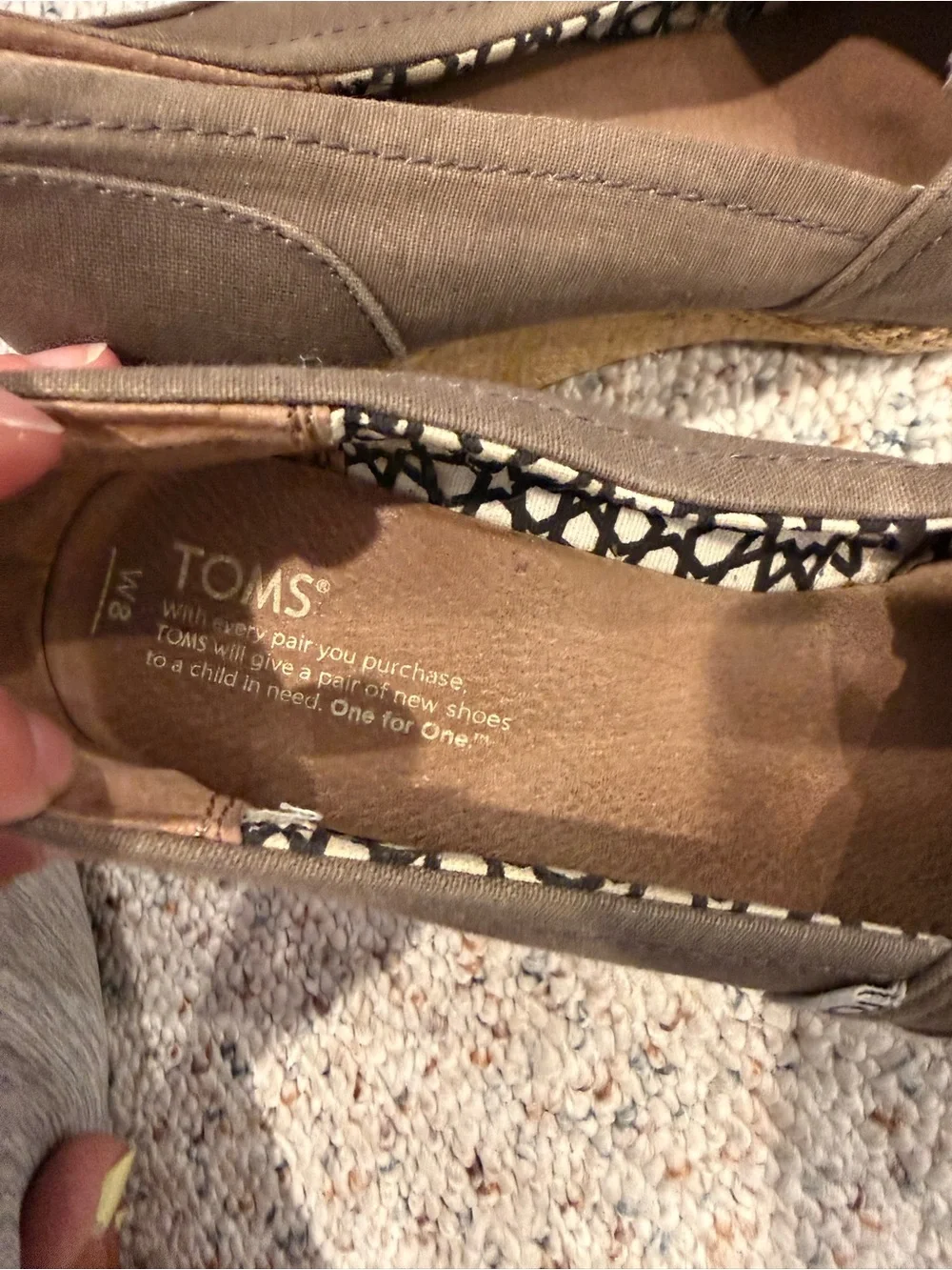 TOMS Taupe Canvas Peep-Toe Espadrille Wedges Size 8